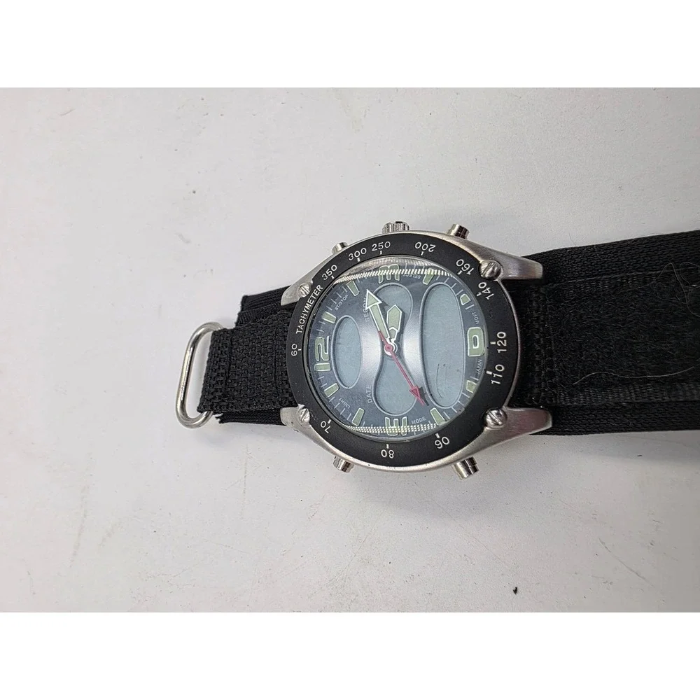 Athletic Works Mens Ana-Digi Watch‎ Black Nylon Strap 3ATM Water Resistant 3338